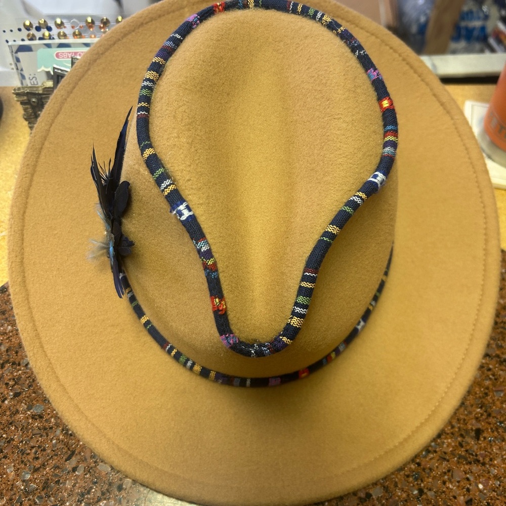 Nine West Tan Hat with Multicolor Band